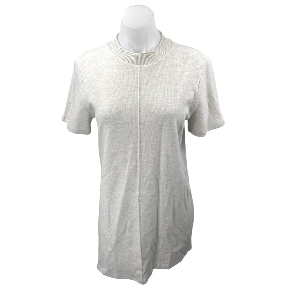 Zara Cream White Mock Neck Short Sleeve Knit Mini Shift Sweater Dress Size M